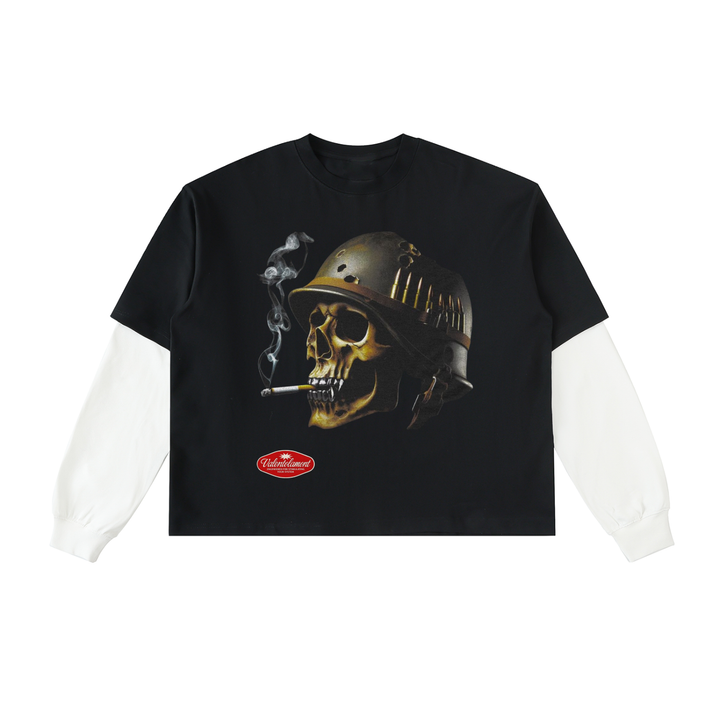 Layered Contrast Sleeve Cotton T-Shirt