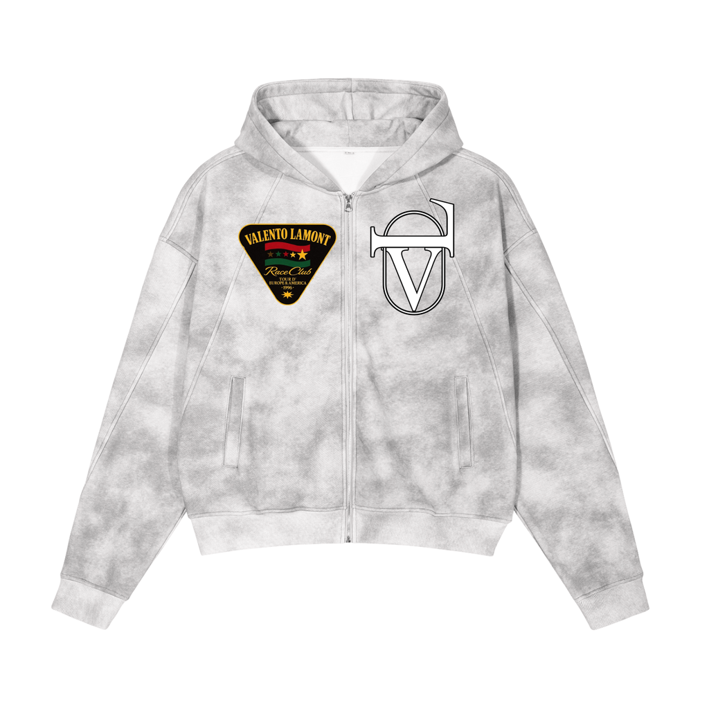 Dirty Washed Boxy Zip-up Fleece Hoodie