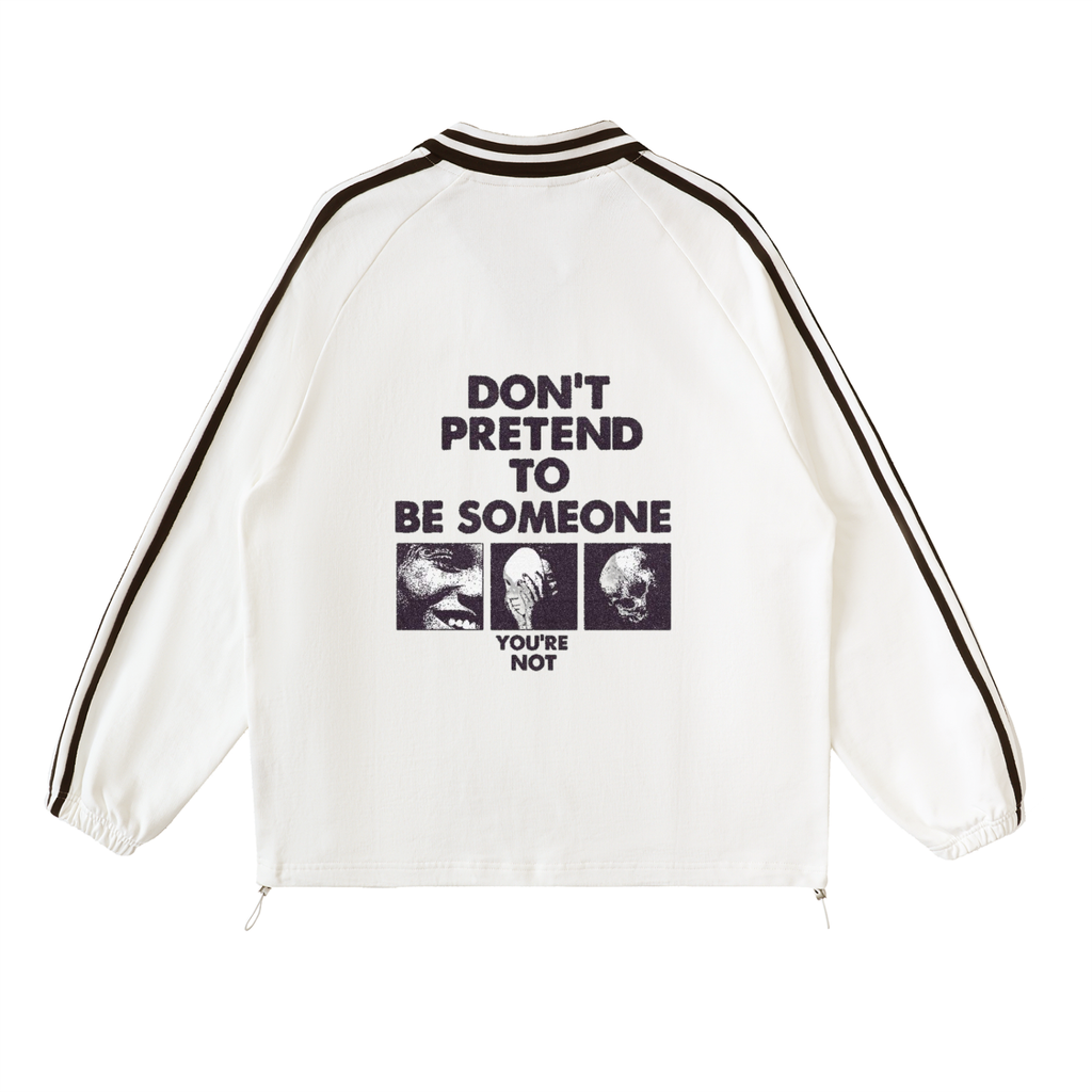 Contrast Striped Lapel Collar Sweatshirt