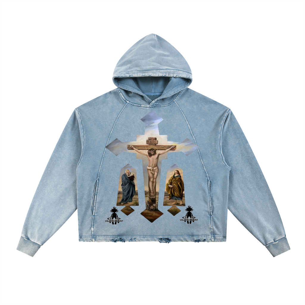 Vintage Washed Frayed-Hem Hoodie