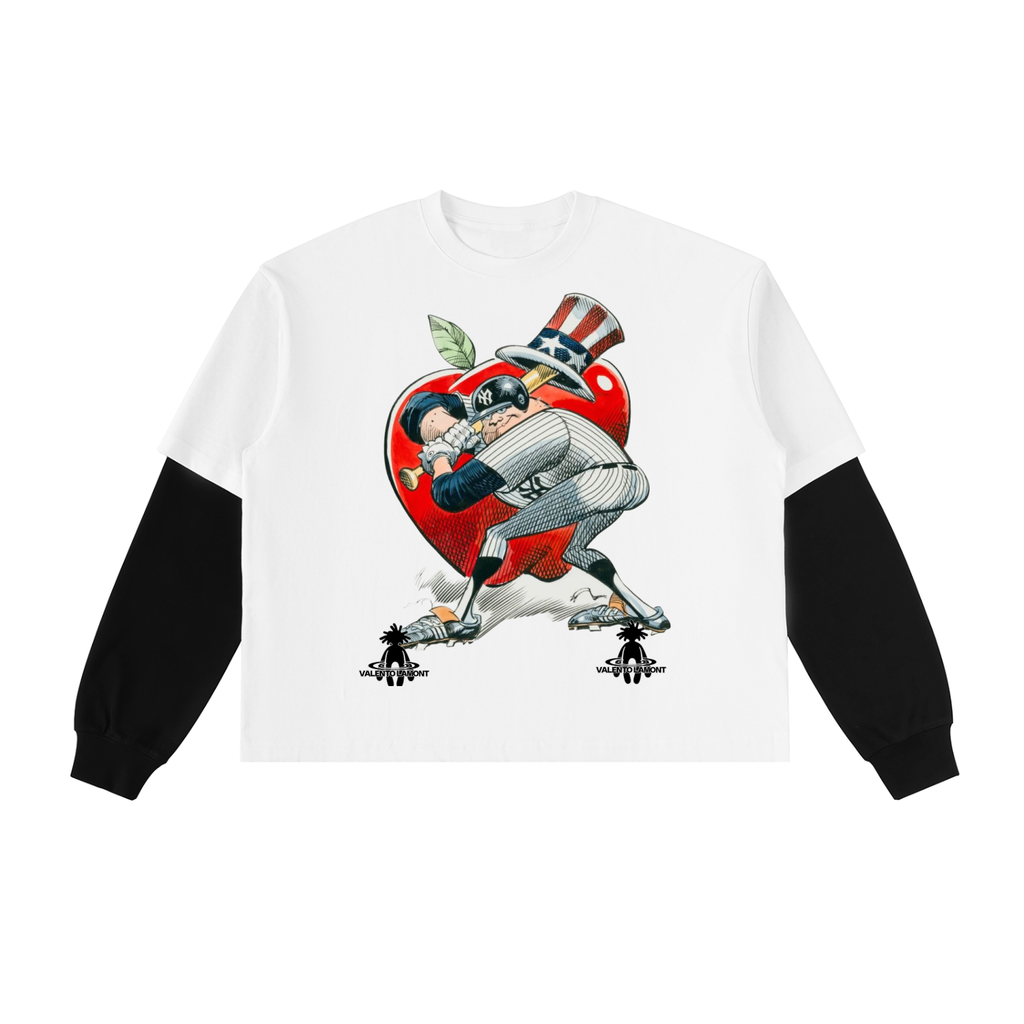 Layered Contrast Sleeve Cotton T-Shirt