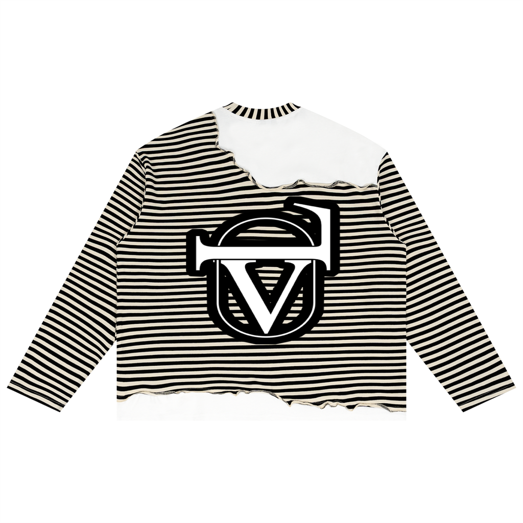 Unisex Striped Panel Boxy Long Sleeve T-Shirt