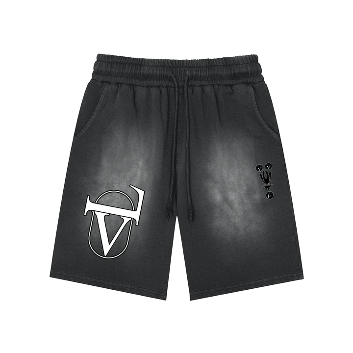 Rectangle Patch Monkey Washed Shorts  - 360 GSM