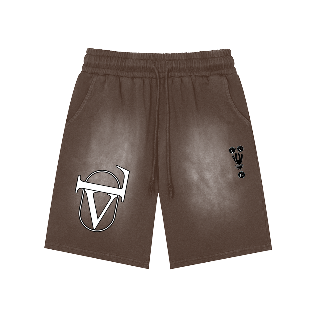 Rectangle Patch Monkey Washed Shorts  - 360 GSM