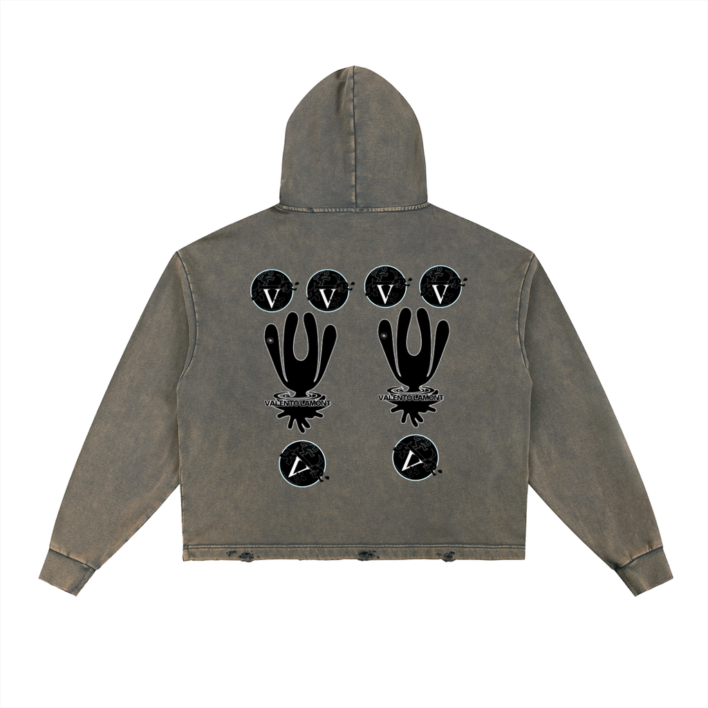 Vintage Washed Frayed-Hem Hoodie