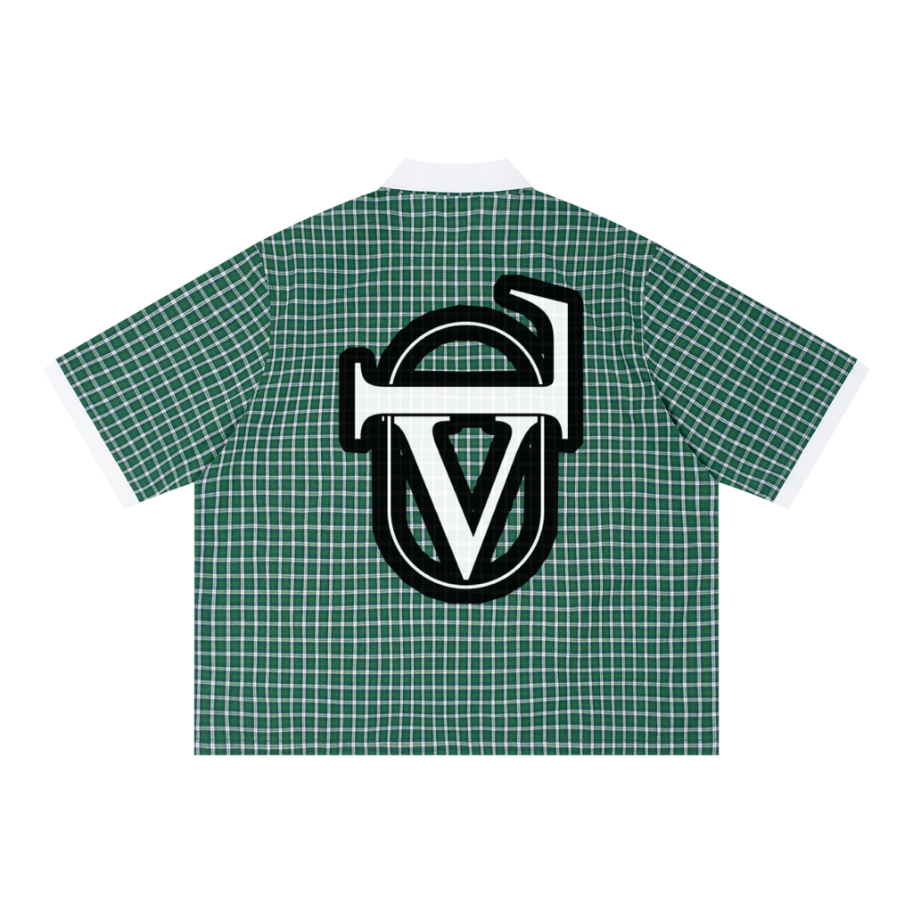 Unisex Boxy Plaid Color Block Polo Shirt