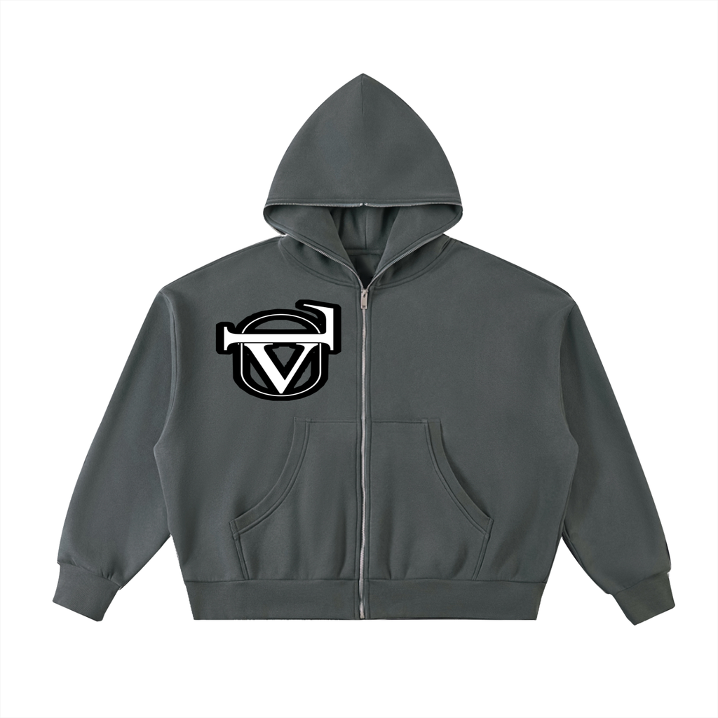 Fleeced Full-Zip Boxy Hoodie