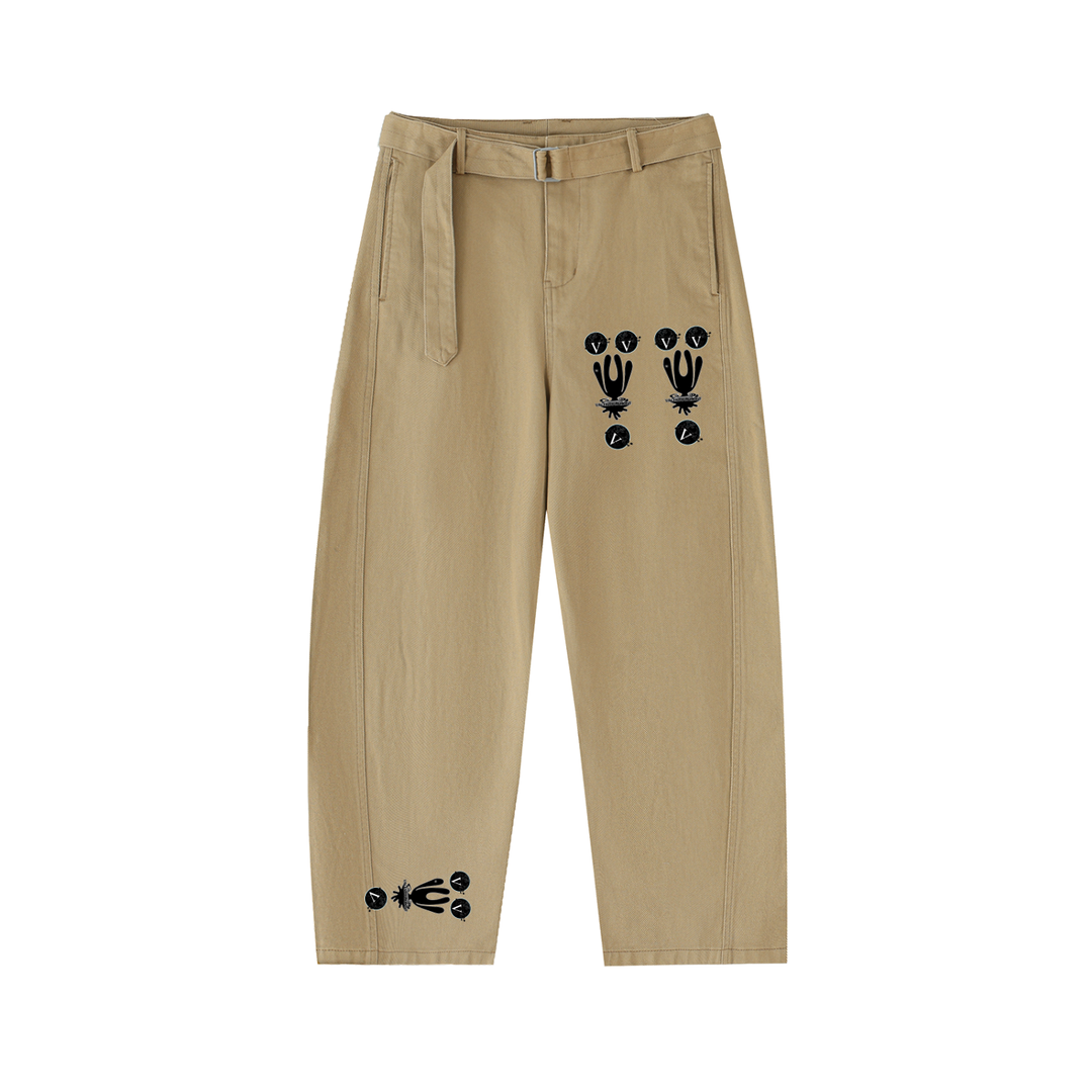Twisted-Seam Belted Curved-Blade Pants