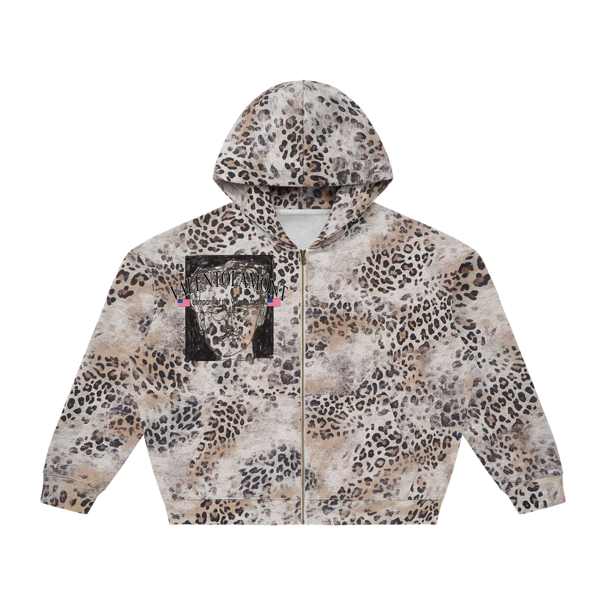 Unisex Vintage Wash Leopard Full Zip Hoodie