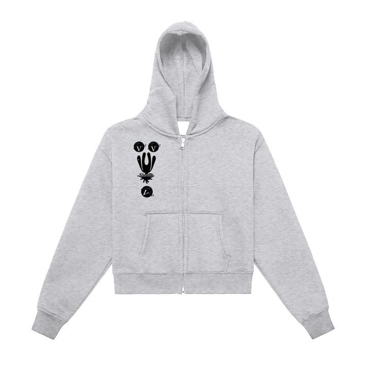 Fleeced Zip-Up Cropped Hoodie