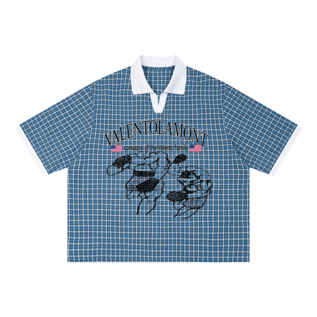 Unisex Boxy Plaid Color Block Polo Shirt
