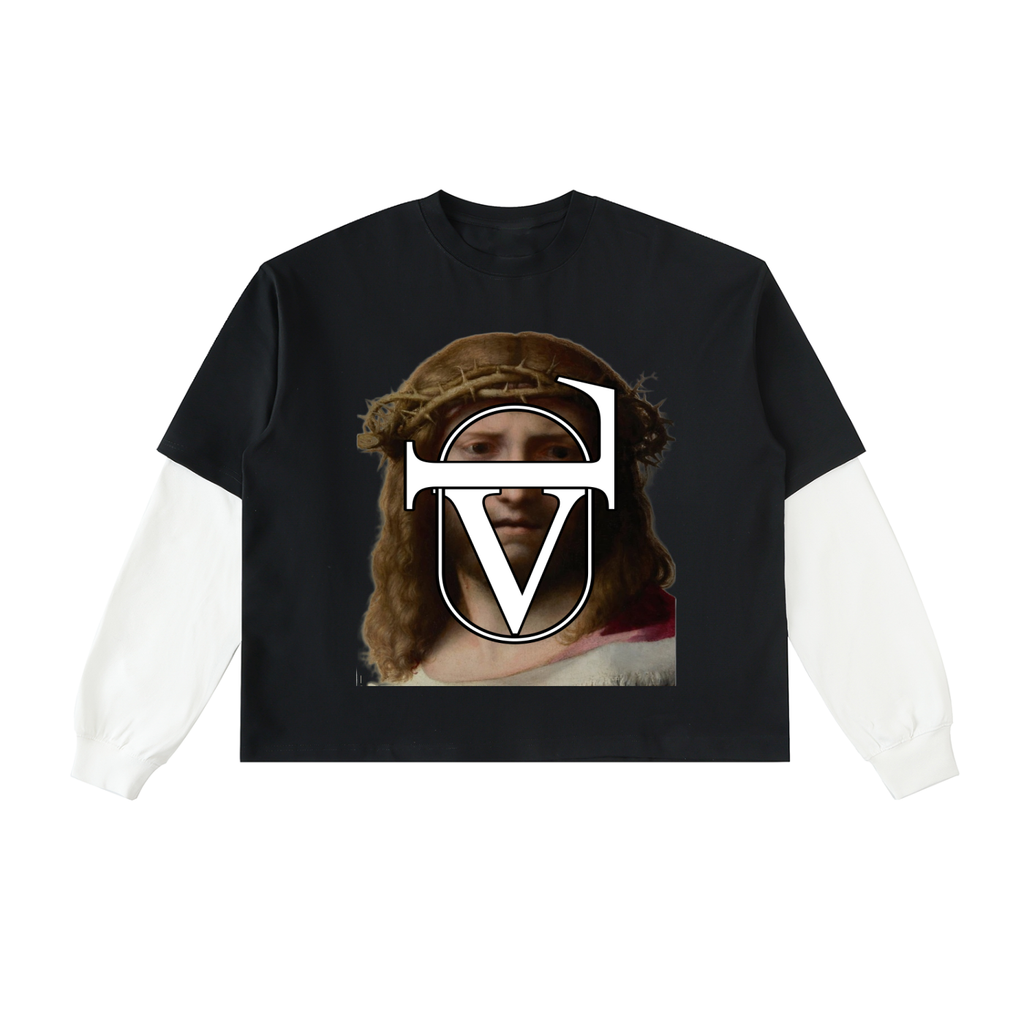 Layered Contrast Sleeve Cotton T-Shirt