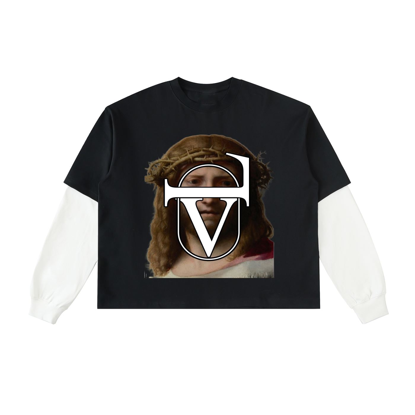 Layered Contrast Sleeve Cotton T-Shirt