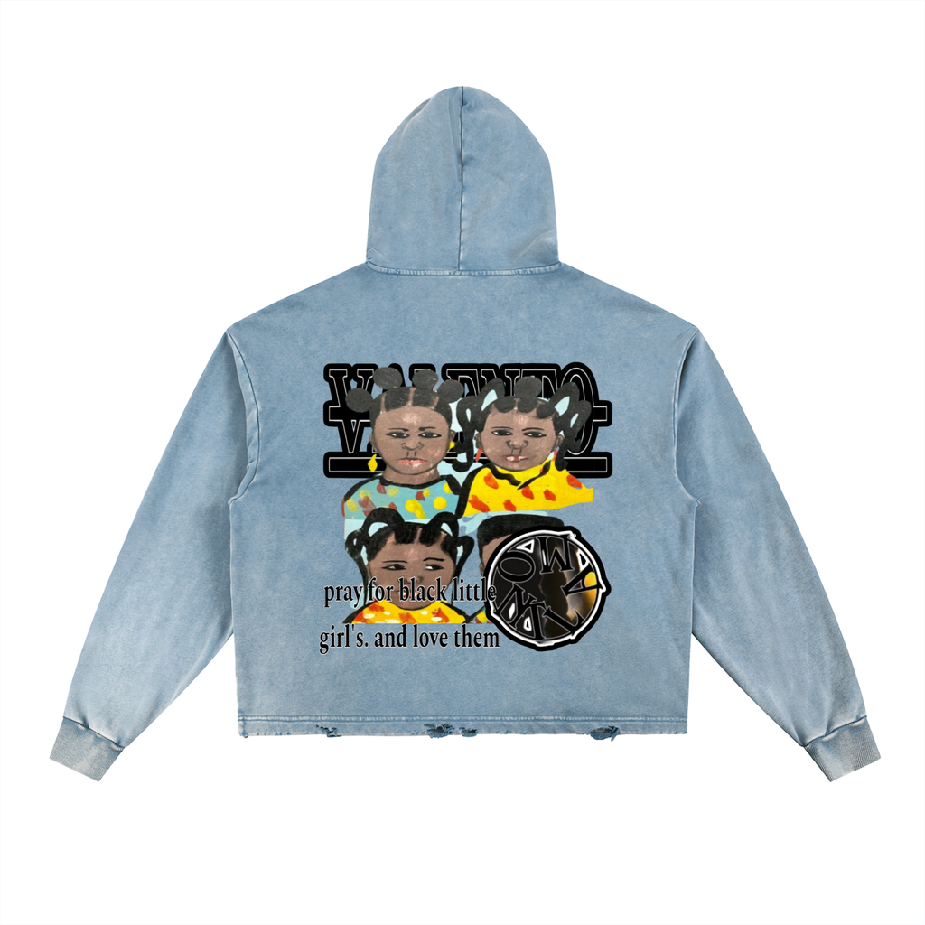 Vintage Washed Frayed-Hem Hoodie