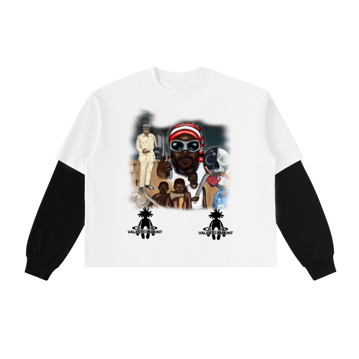 Layered Contrast Sleeve Cotton T-Shirt