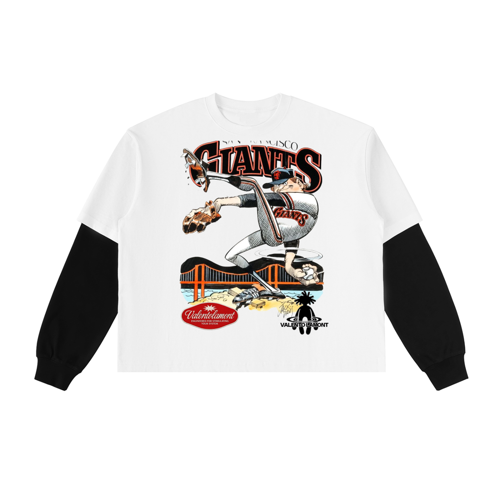 Layered Contrast Sleeve Cotton T-Shirt