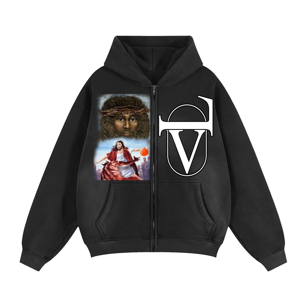 Sunfade Two-way Zipper Boxy Fleece Hoodie