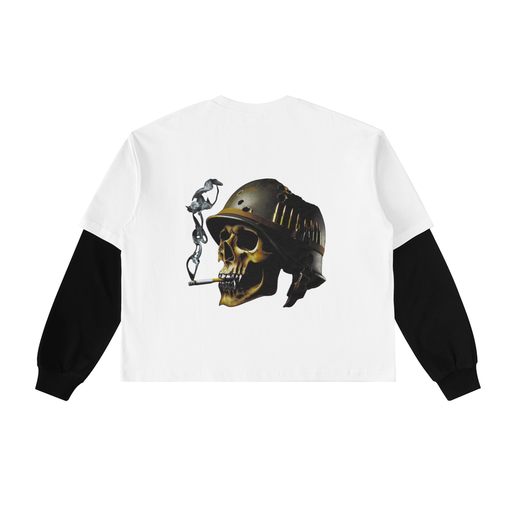 Layered Contrast Sleeve Cotton T-Shirt