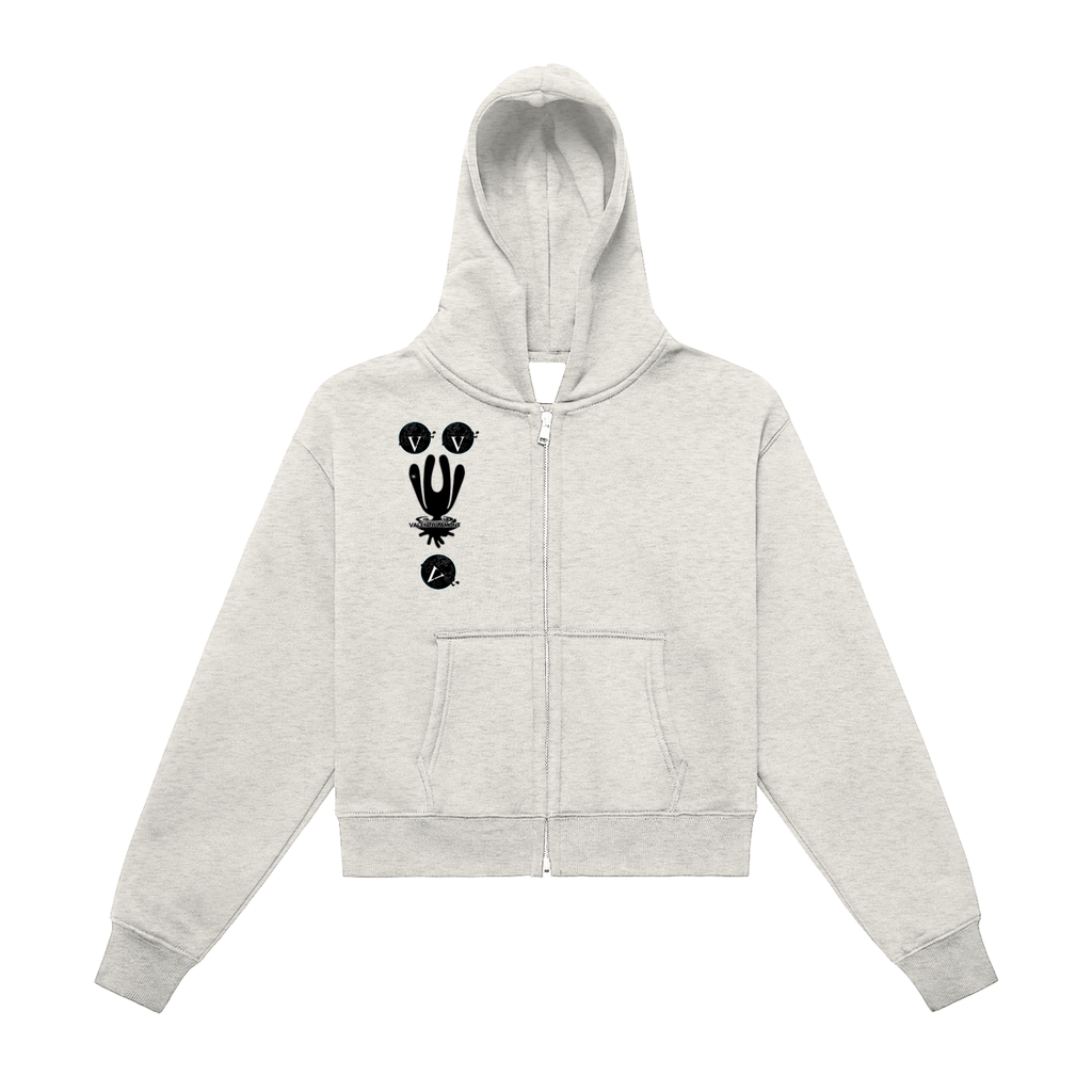 Fleeced Zip-Up Cropped Hoodie