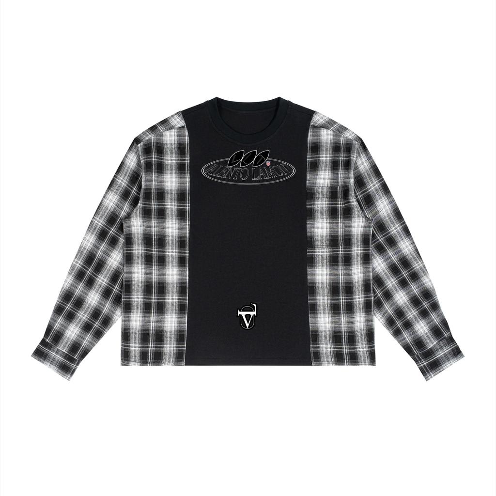 Unisex Plaid Panel Long Sleeve T-Shirt