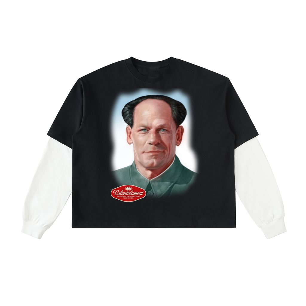 Layered Contrast Sleeve Cotton T-Shirt