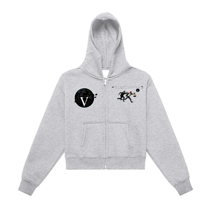 Fleeced Zip-Up Cropped Hoodie