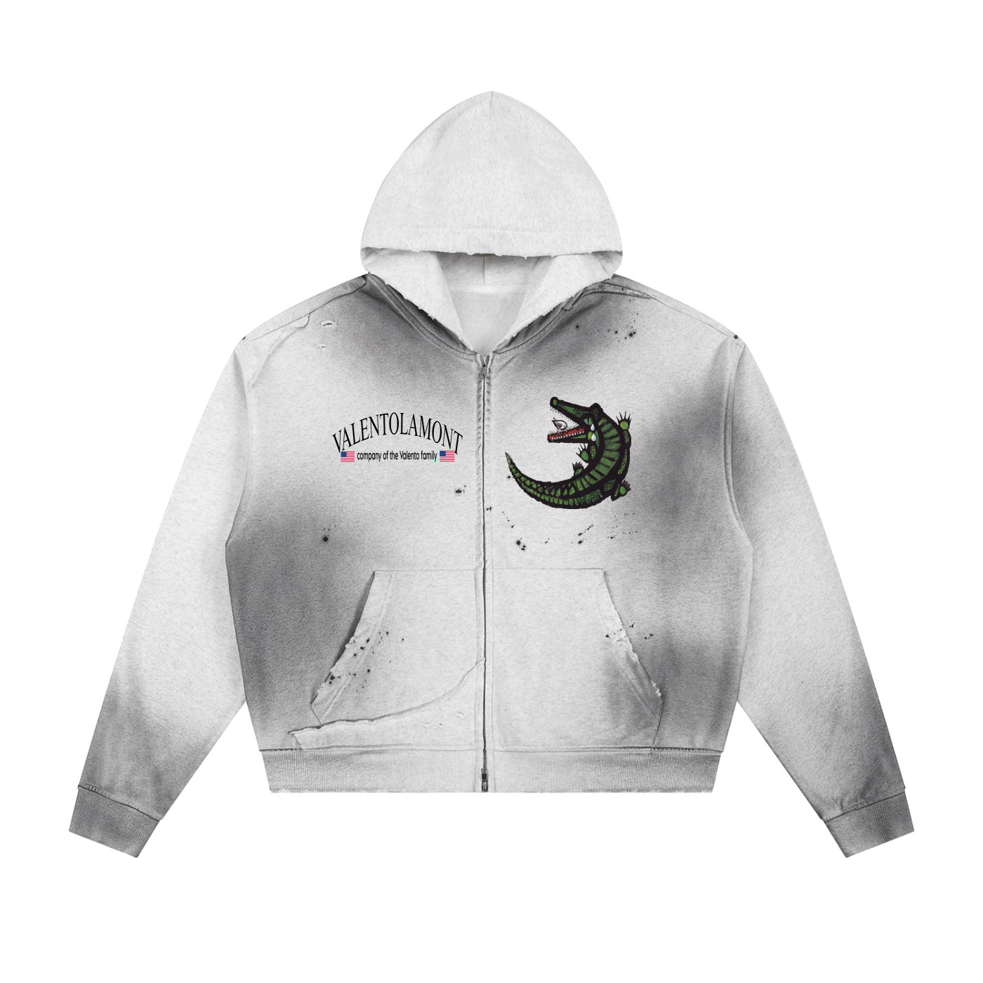 Sun Fade Frayed Raw Edge Fleece Zip Hoodie