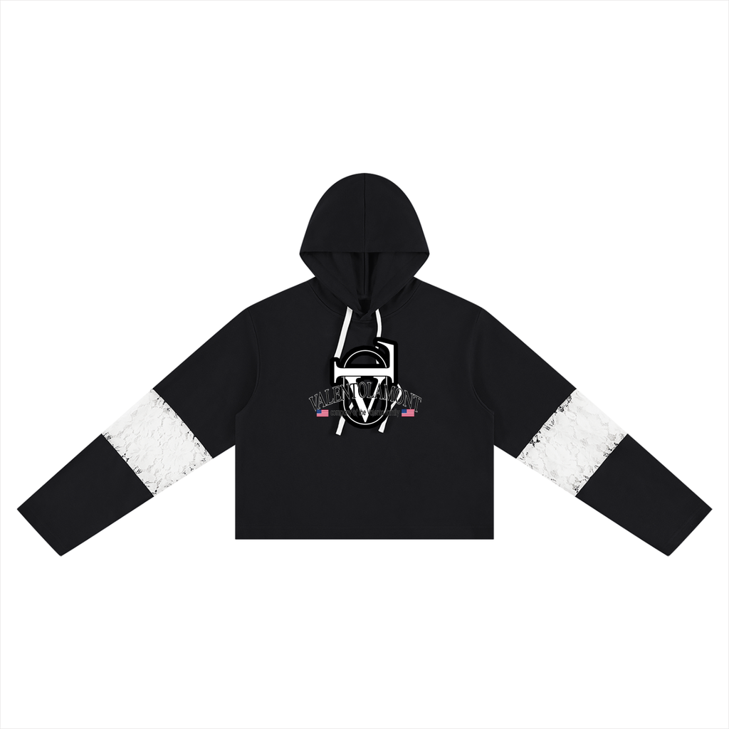 Women’s Cropped Lace-Panel Hoodie