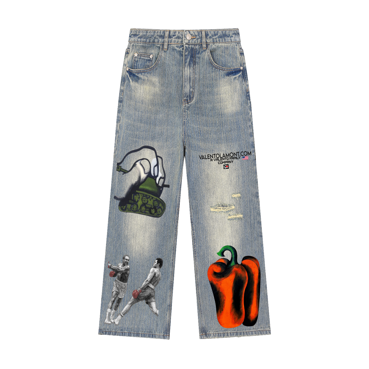 Vintage Wash Distressed Denim Jeans