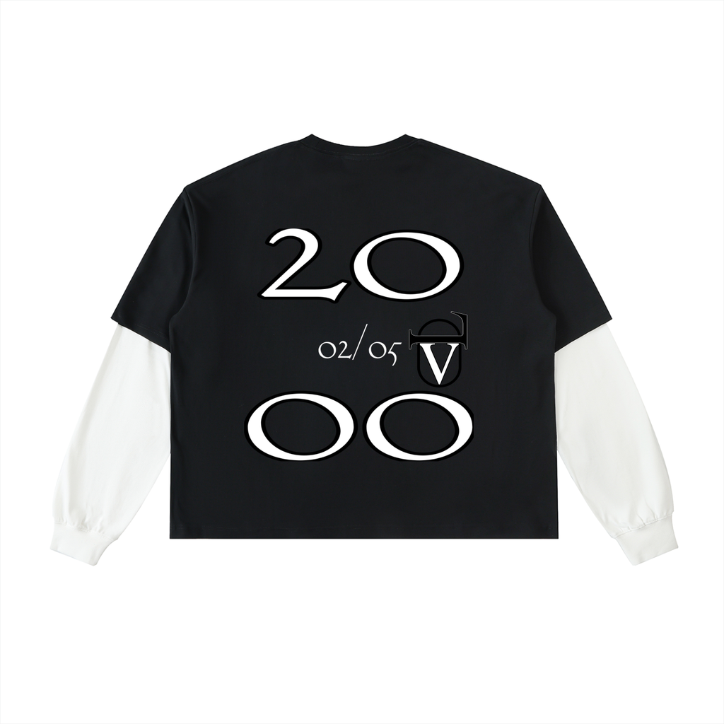 Layered Contrast Sleeve Cotton T-Shirt