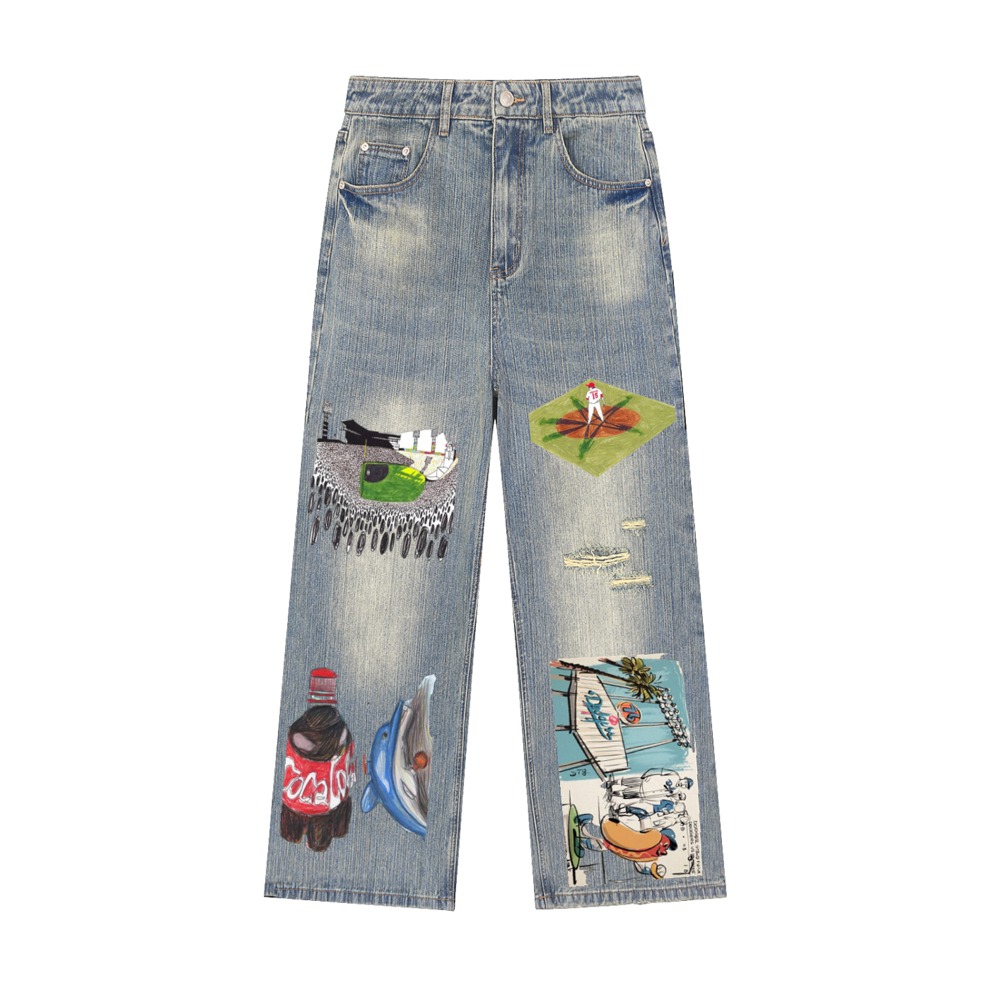 Vintage Wash Distressed Denim Jeans