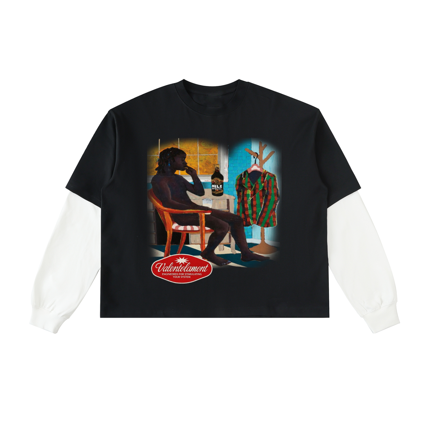 Layered Contrast Sleeve Cotton T-Shirt