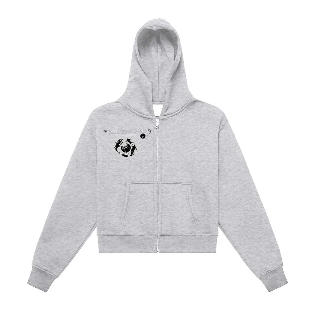Fleeced Zip-Up Cropped Hoodie