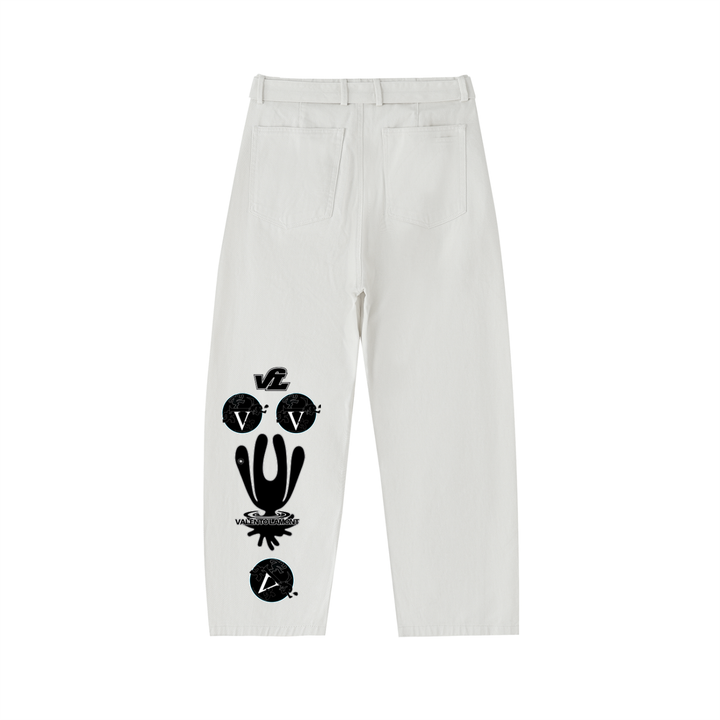 Twisted-Seam Belted Curved-Blade Pants