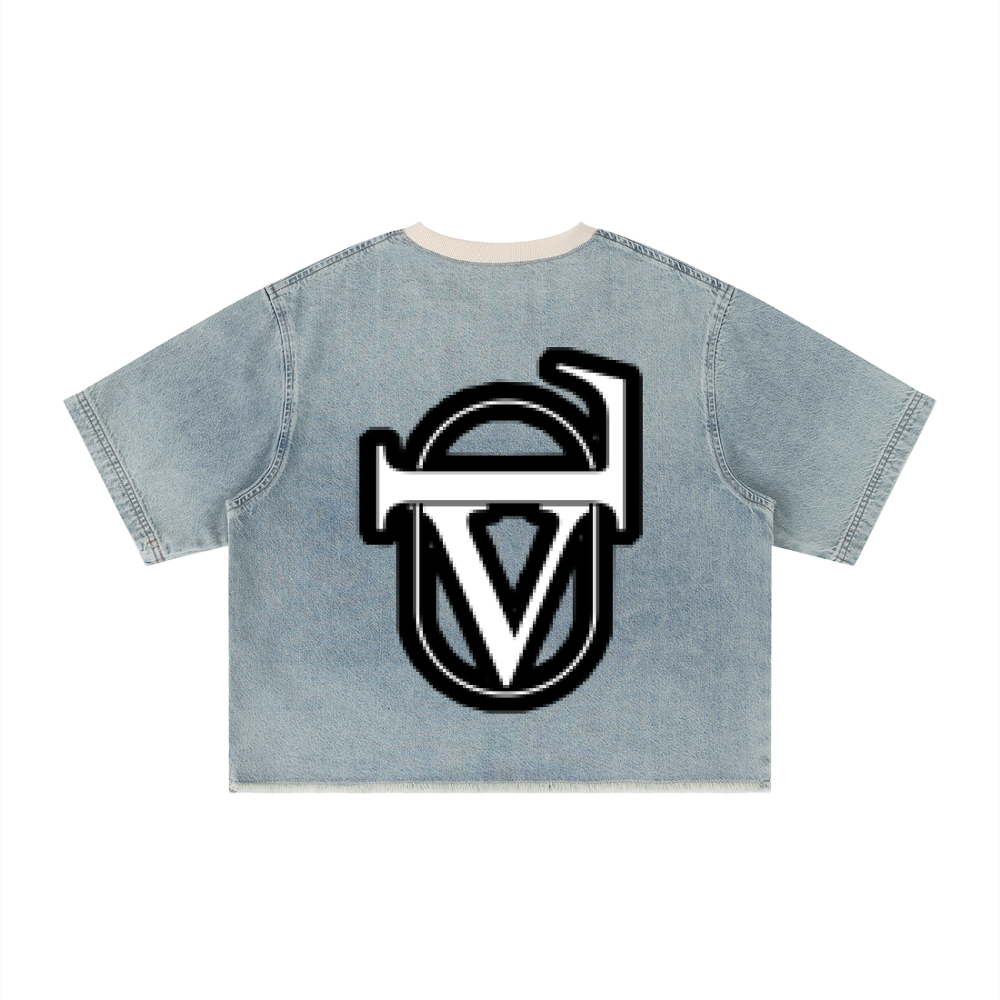 Unisex Vintage Wash Boxy Raw Hem Denim T-Shirt