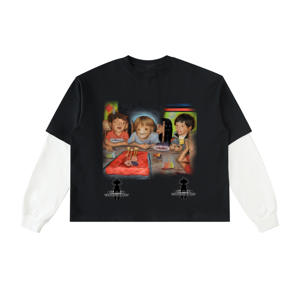 Layered Contrast Sleeve Cotton T-Shirt