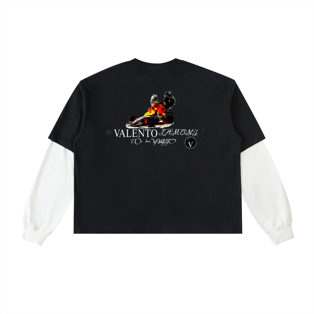 Layered Contrast Sleeve Cotton T-Shirt