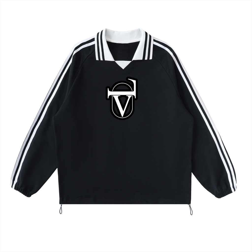 Contrast Striped Lapel Collar Sweatshirt