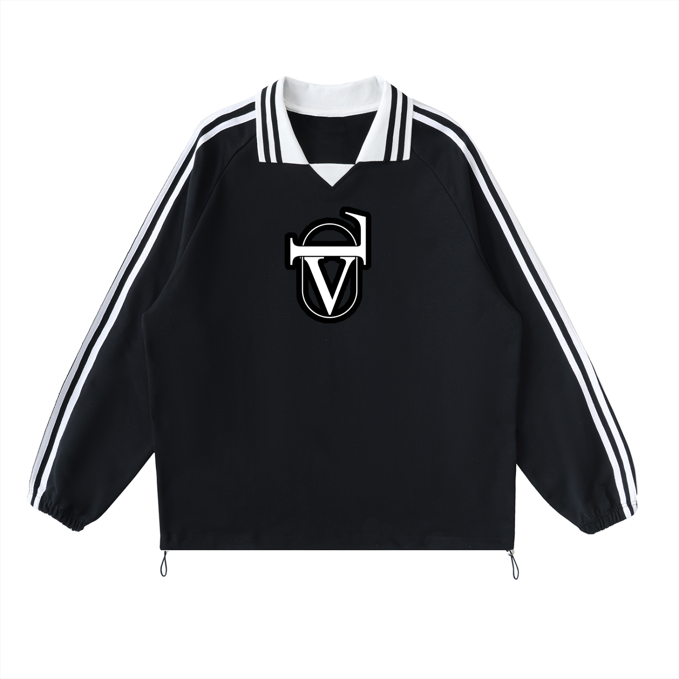 Contrast Striped Lapel Collar Sweatshirt