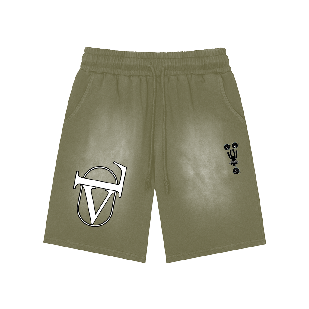 Rectangle Patch Monkey Washed Shorts  - 360 GSM