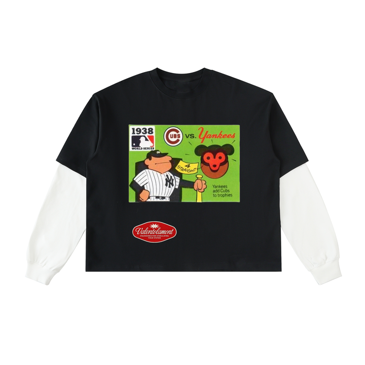 Layered Contrast Sleeve Cotton T-Shirt