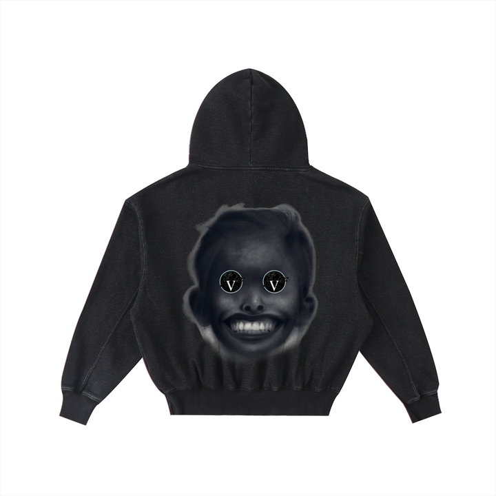 Frayed Enzyme Washed Fleece Hoodie