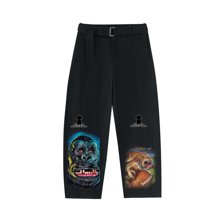 Twisted-Seam Belted Curved-Blade Pants