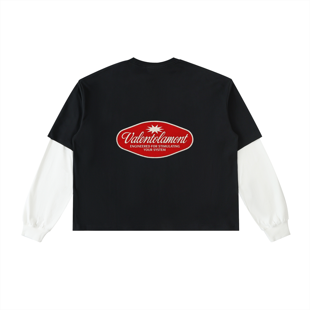 Layered Contrast Sleeve Cotton T-Shirt