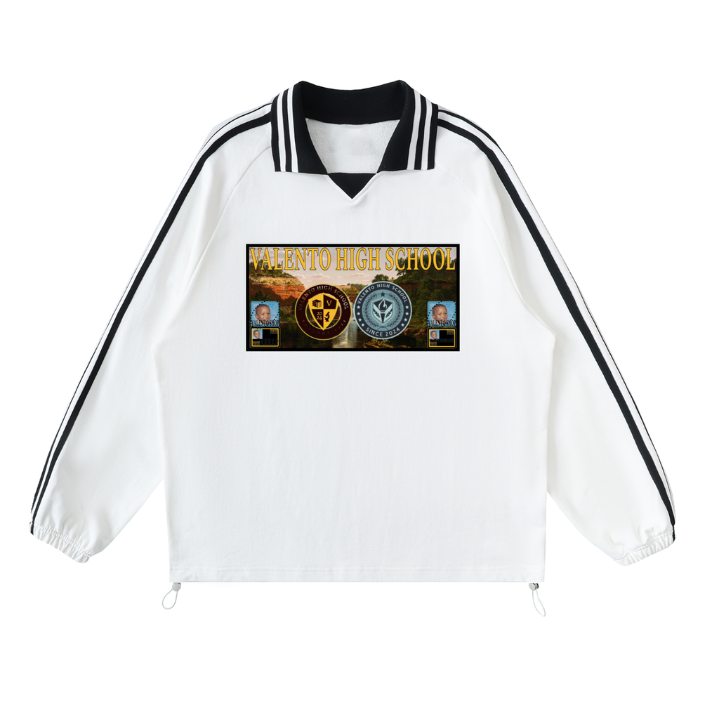 Contrast Striped Lapel Collar Sweatshirt