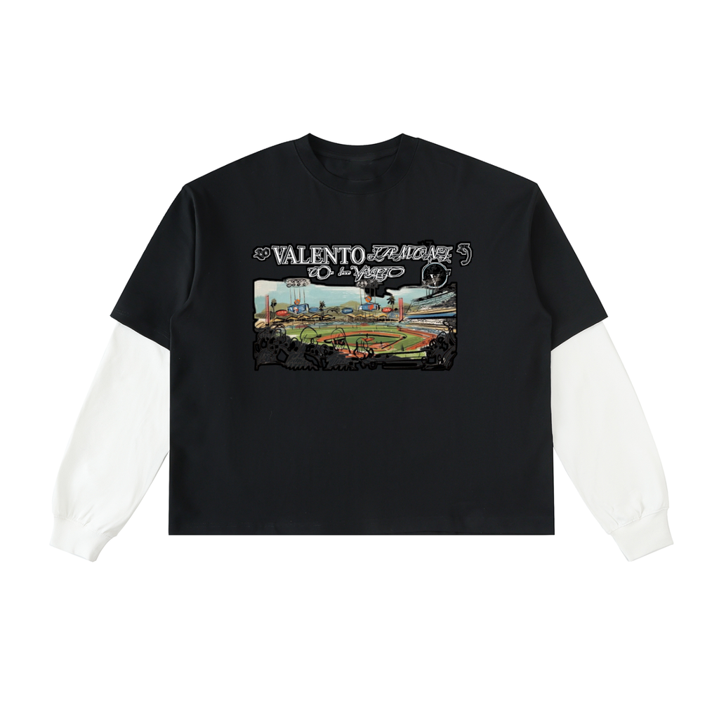 Layered Contrast Sleeve Cotton T-Shirt