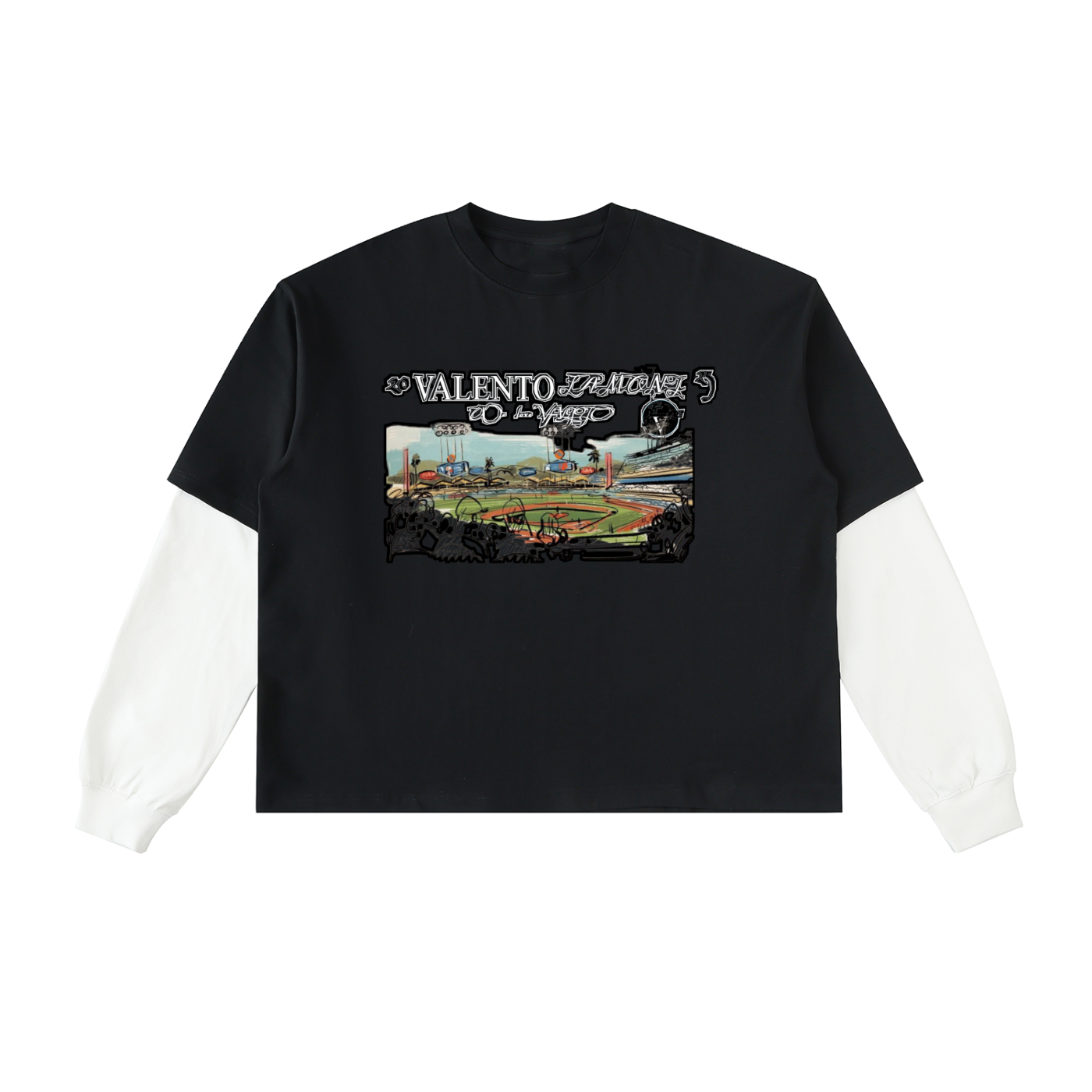 Layered Contrast Sleeve Cotton T-Shirt