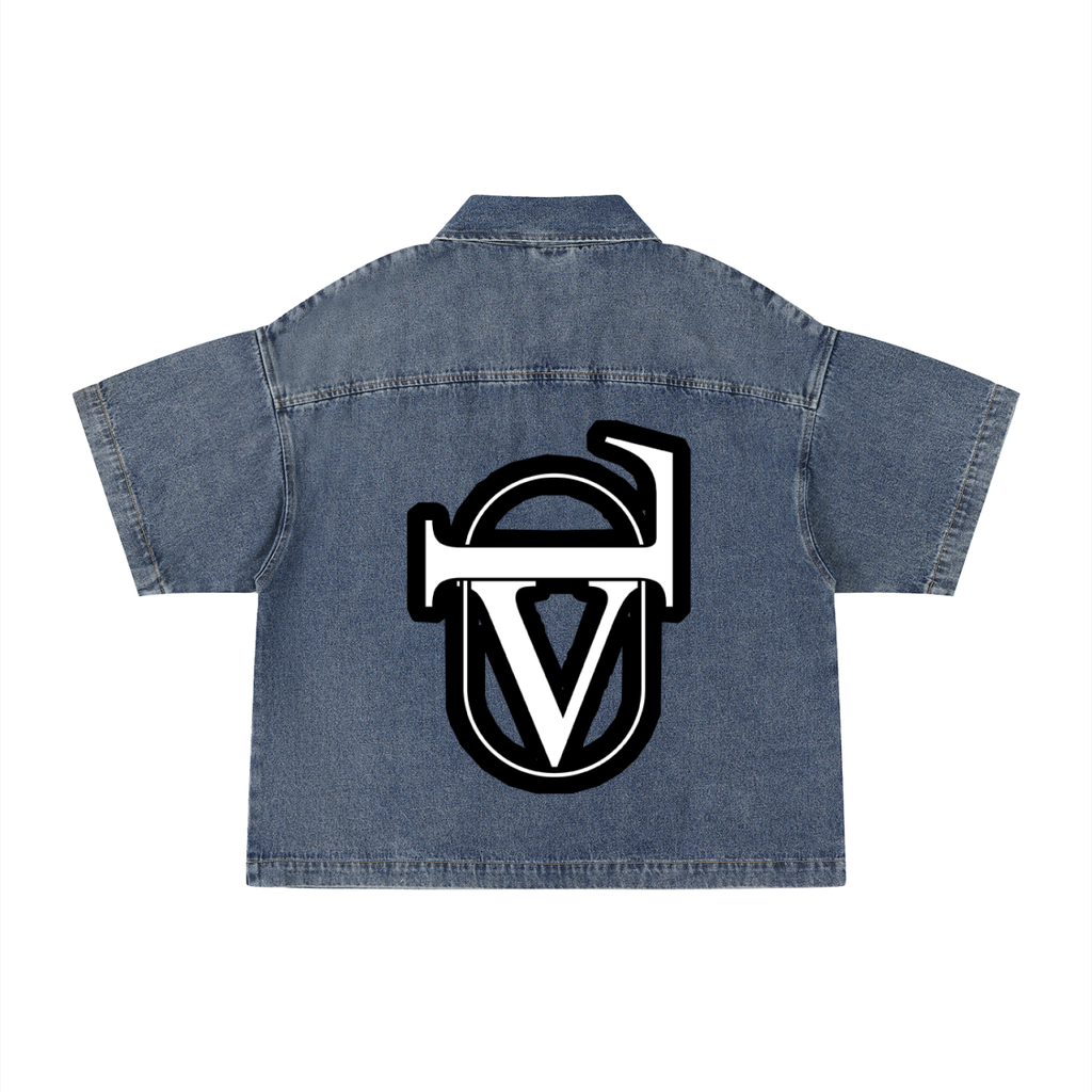 Unisex Vintage Wash Boxy Quarter-Zip Denim Shirt