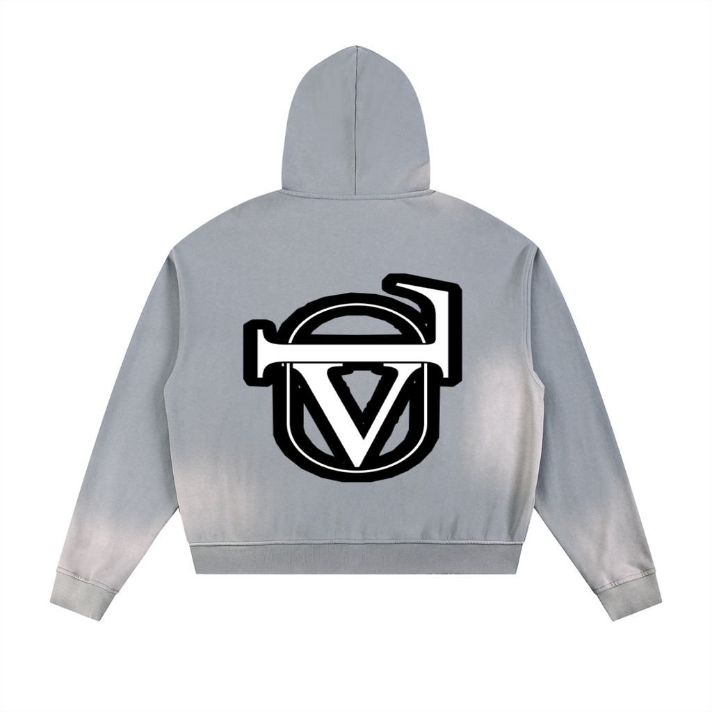 Sun Fade Frayed Raw Edge Fleece Zip Hoodie