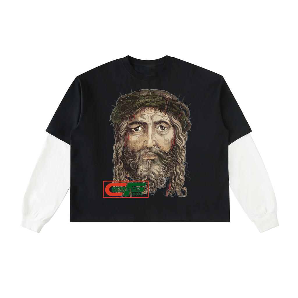 Layered Contrast Sleeve Cotton T-Shirt